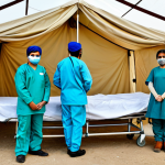 Field Hospital Setup**

"A well-organized and clean field hospital tent, set up in a rural area of Pakistan, daytime, with Pakistan Air Force medical personnel (doctors and nurses) in appropriate medical attire (fully clothed scrubs, masks), attending to patients.  Include modern medical equipment, orderly arrangement, focus on professionalism and care, safe for work, appropriate content, family-friendly, fully clothed, perfect anatomy, correct proportions, natural pose, professional setting, high quality."

**