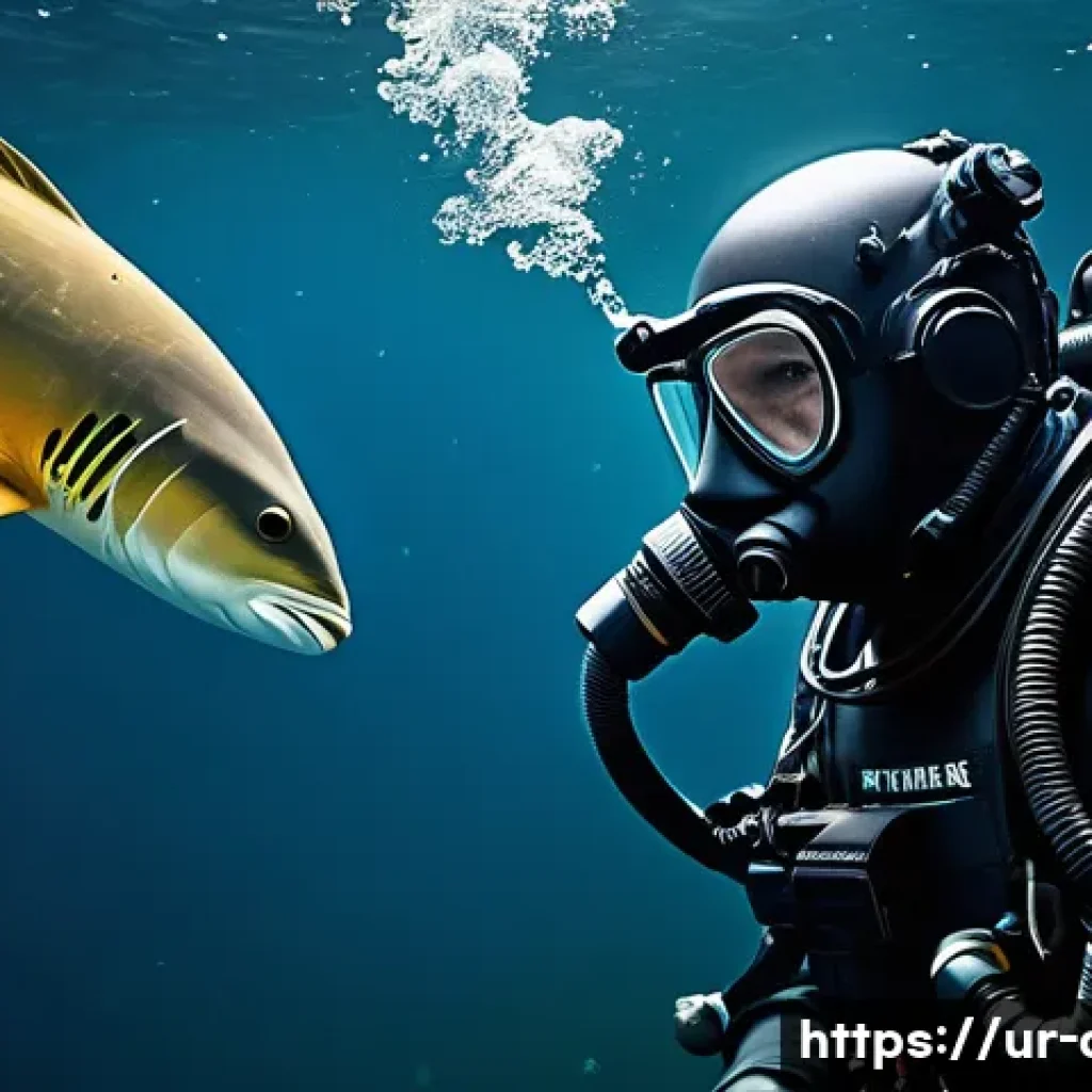 공군의 공군 특수부대 수중 침투 작전 - A highly detailed underwater military special forces operation scene, showcasing a team of elite div...