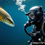 공군의 공군 특수부대 수중 침투 작전 - A highly detailed underwater military special forces operation scene, showcasing a team of elite div...